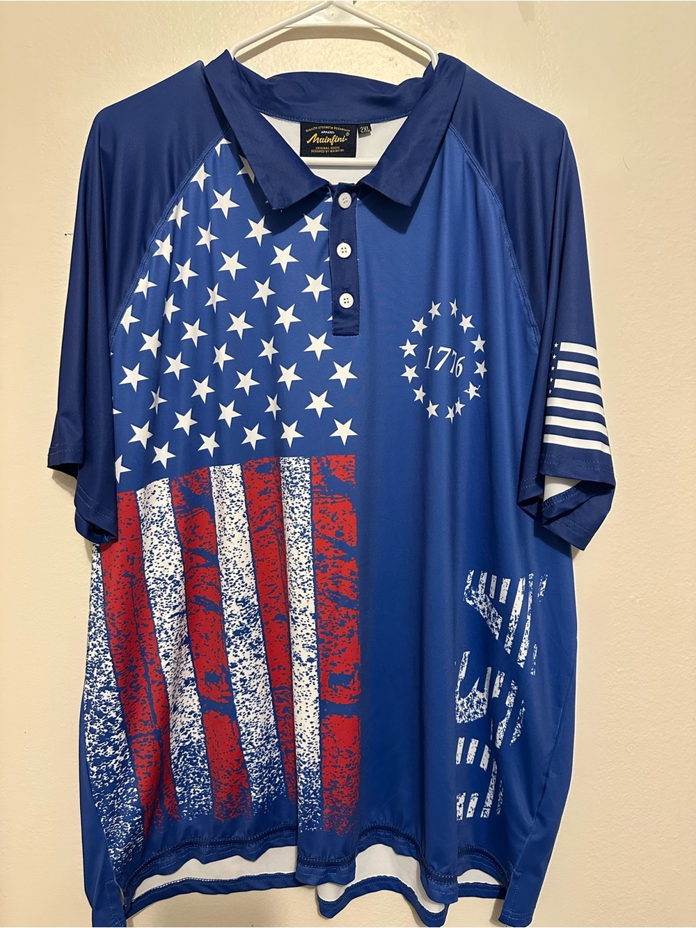 Mainfini Mens 2XL American Flag Patriotic Shirt 1776 USA Fourth of July ready